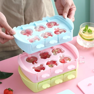 DIY silicone popsicle molds in animal shapes with six slots for homemade fruit ice pops