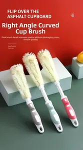 Close-up of the L-shaped bristles on flexible bottle brushes in three color variants