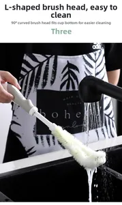 L-shaped cleaning brush with 90-degree curved head for deep cleaning cup bottoms