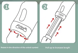 Detail of telescopic bottle brush handle showing twist lock and extension mechanism
