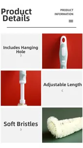 Detail of telescopic cleaning brush showing hanging hole, extendable handle, and soft bristles