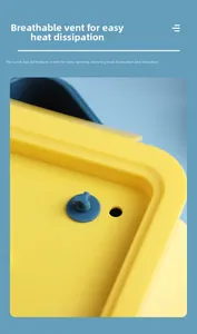 Dettaglio del coperchio del porta pranzo con valvola blu per dissipazione calore