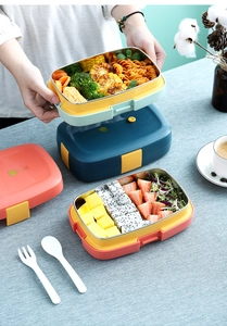 Detail of 304 stainless steel lunch box with multi-compartment tray and side buckle