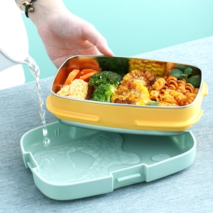 304 stainless steel thermal bento lunch box with hot water injection heating feature