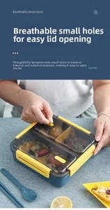 Detail of creative lunch box with air vent valve and three divided compartments