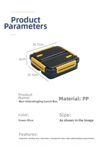 Detailed dimensions of the square divided lunch box with leak-proof seals and PP material