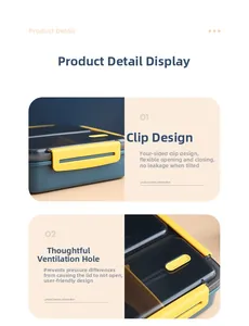 Detail of square lunch box showing secure leak-proof locking buckles and vent hole design
