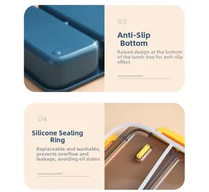 Detail of non-slip bottom base and removable silicone leak-proof seal on lunch box