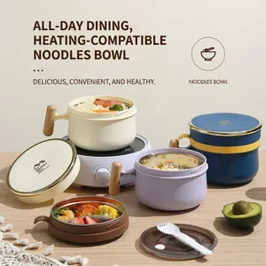 Multi-layered 304 stainless steel lunch box with wooden handle and heated sealing lid