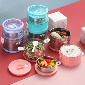 Multi-layer stackable lunch box with stainless steel liners and secure sealing buckles
