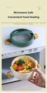 Close-up of microwaveable round bento box with secure side buckles and top handle