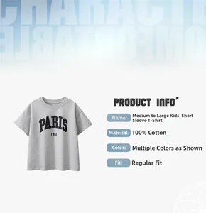 Infos détaillées t-shirt gris en coton pour enfants avec imprimé Paris et coupe ajustée