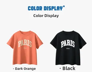 Détail des t-shirts en coton orange foncé et noir avec imprimé lettrage PARIS de style collège