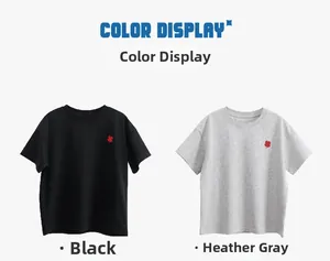 Detail of cotton t-shirts in black and grey featuring red clover embroidery