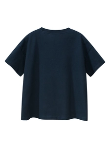 T-shirt blu scuro per ragazzi con girocollo e vestibilità ampia, vista posteriore