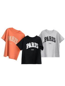 T-Shirt En Pur Coton Pour Enfants Imprimé Lettres Paris Col Rond Manches Courtes Hauts Amples Pour Garçons Filles