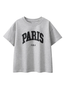 T-shirt gris en coton pour enfants avec imprimé PARIS et col rond décontracté