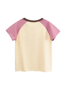 T-shirt en coton à manches raglan pour enfants avec design contrasté jaune et rose