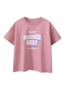Ροζ βαμβακερό μπλουζάκι με στάμπα PARTNER BEST και χαλαρή εφαρμογή για καθημερινό στυλ