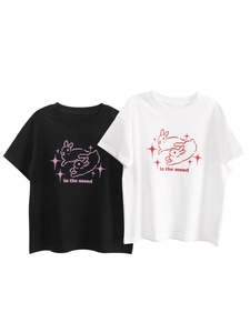 Unisex Kids Combed Cotton Short Sleeve T-Shirt Loose Fit Cartoon Rabbit Print Round Neck Summer Casual Tee Top