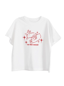 Kids white cotton short sleeve T-shirt with red twin rabbits and star print design