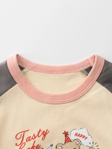 Children's cotton raglan tee with Tasty Cake bear print and pink ribbed crew neck
