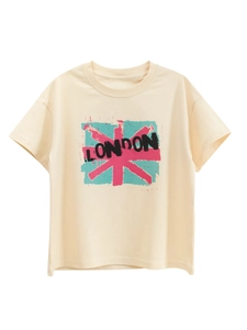 T-Shirt À Manches Courtes Pour Enfants En Pur Coton Imprimé Graffiti Londres Haut D'Été Décontracté À Col Rond Pour Garçons Et Filles
