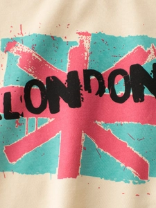 T-shirt en coton à manches courtes avec imprimé graffiti de Londres sur tissu beige