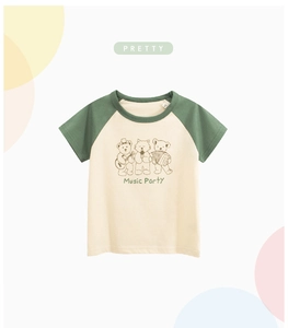 Detailed view of kids' raglan t-shirt featuring a Music Party cartoon band print