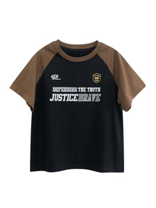 Boys T-Shirt 100% Cotton Short Sleeve Raglan Color Block Letter Print Summer Casual Sport Teens Top