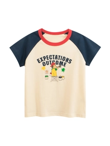 T-Shirt À Manches Raglan En Coton Pour Filles Imprimé Chien Dessin Animé Haut D'Été Décontracté