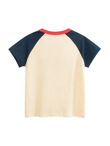 T-shirt raglan enfant en coton avec corps jaune et manches bleu marine