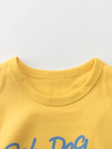 Girls bright yellow cotton T-shirt featuring Bob Dog print and ribbed crew neckline
