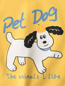 Yellow girls' cotton T-shirt featuring a cute cartoon dog and Pet Dog graphic