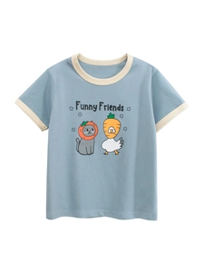 Light blue kids short sleeve T-shirt with Funny Friends cartoon print and contrast trim