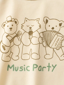 Kids cream cotton T-shirt featuring a cute cartoon animal band with Music Party print