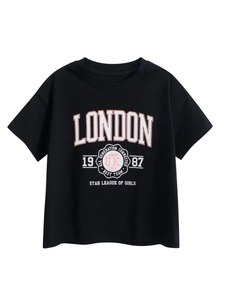 Kinder Jungen Mädchen Baumwolle Kurzarm T-Shirt London 1987 Retro Buchstaben Grafikdruck Sommer Lässig Atmungsaktiv Rundhals Top