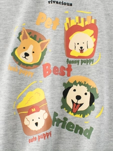 Kinder T-Shirt in Hellgrau mit kreativen Hunde-Cartoon-Illustrationen im Fast-Food-Design