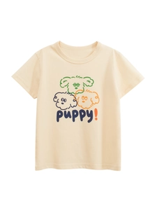 Kids Girls Short Sleeve T-Shirt 100% Cotton Cartoon Puppy Print Round Neck Soft Breathable Summer Casual Clothing Top