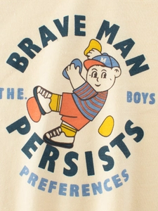 T-shirt enfant en coton crème avec imprimé dessin animé rétro et Brave Man