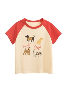 Mädchen 100% Baumwolle Kurzarm T-Shirt Mit Raglanärmeln Und Cartoon Hund Druck Rundhalsausschnitt Sommer Kinder Casual Top