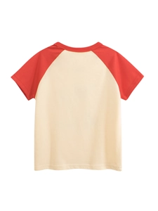 Rückansicht von Kinder Raglan Kurzarm-T-Shirt in Creme und Rot im Vintage-Stil