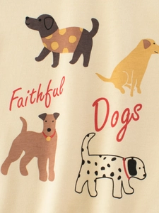 Beigefarbenes Baumwoll-T-Shirt für Mädchen mit süßem Hunde-Cartoon-Print-Design
