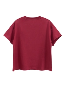 T-shirt per bambini rosso scuro a maniche corte con girocollo classico in cotone premium