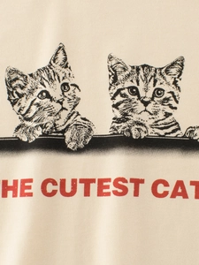 Girls beige cotton t-shirt featuring two cats and The Cutest Cat red graphic text