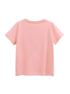 Rosa kurzärmeliges Baumwoll-T-Shirt für Kinder mit Rundhalsausschnitt in der Rückansicht