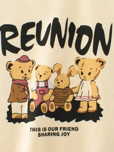 T-shirt en coton pour enfants avec imprimé ours vintage sur tissu beige