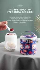 Detail of insulated soup cup bag with thermal aluminum foil lining and whale pattern