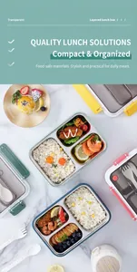 Detail view of SUS304 stainless steel lunch box compartments with meal prep food