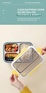 Detail of 304 stainless steel bento box with three compartments and leak-proof lid